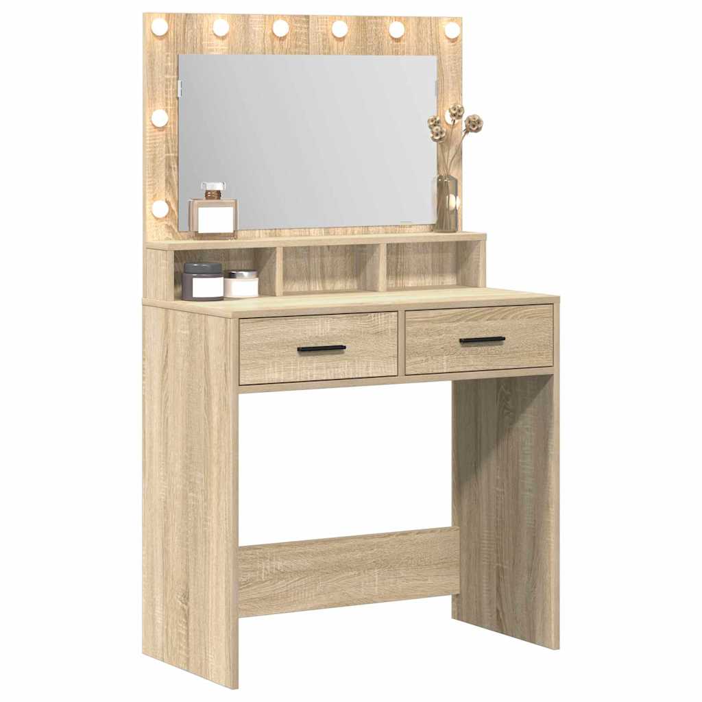 Smykkebord med LED-lys i Sonoma Eik 79x41x135 cm