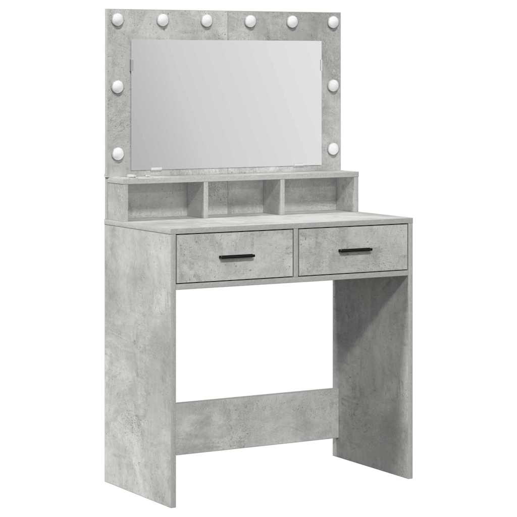 Smykkebord med LED-lamper, Betonggrå, 79x41x135 cm