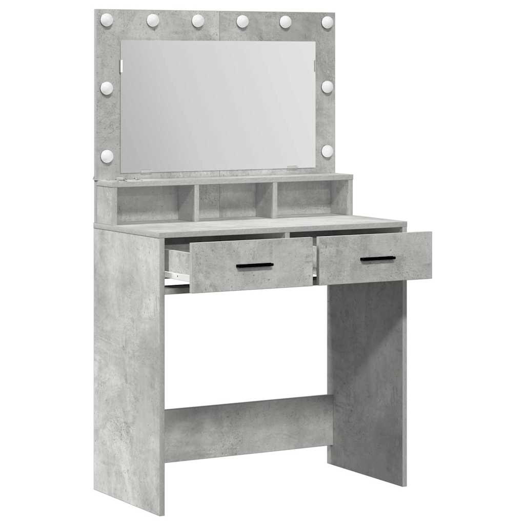 Smykkebord med LED-lamper, Betonggrå, 79x41x135 cm