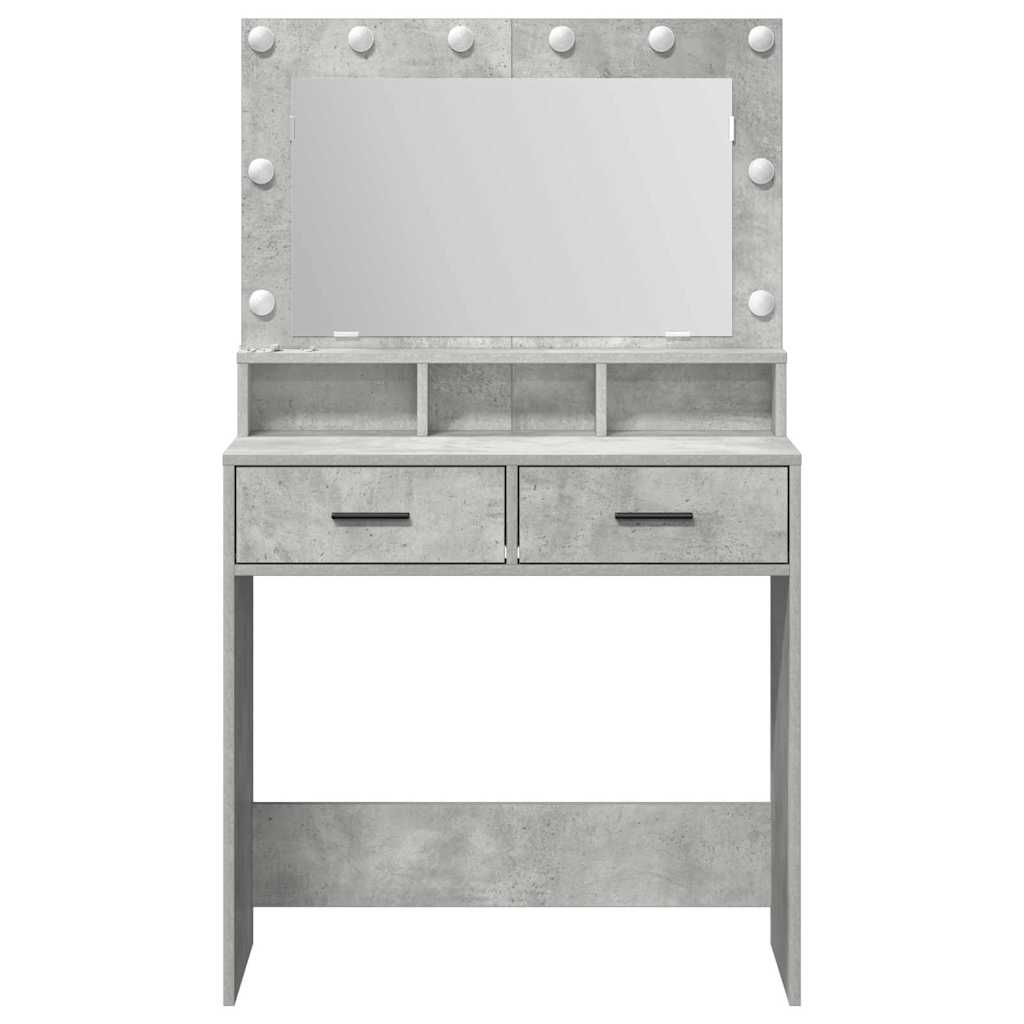 Smykkebord med LED-lamper, Betonggrå, 79x41x135 cm