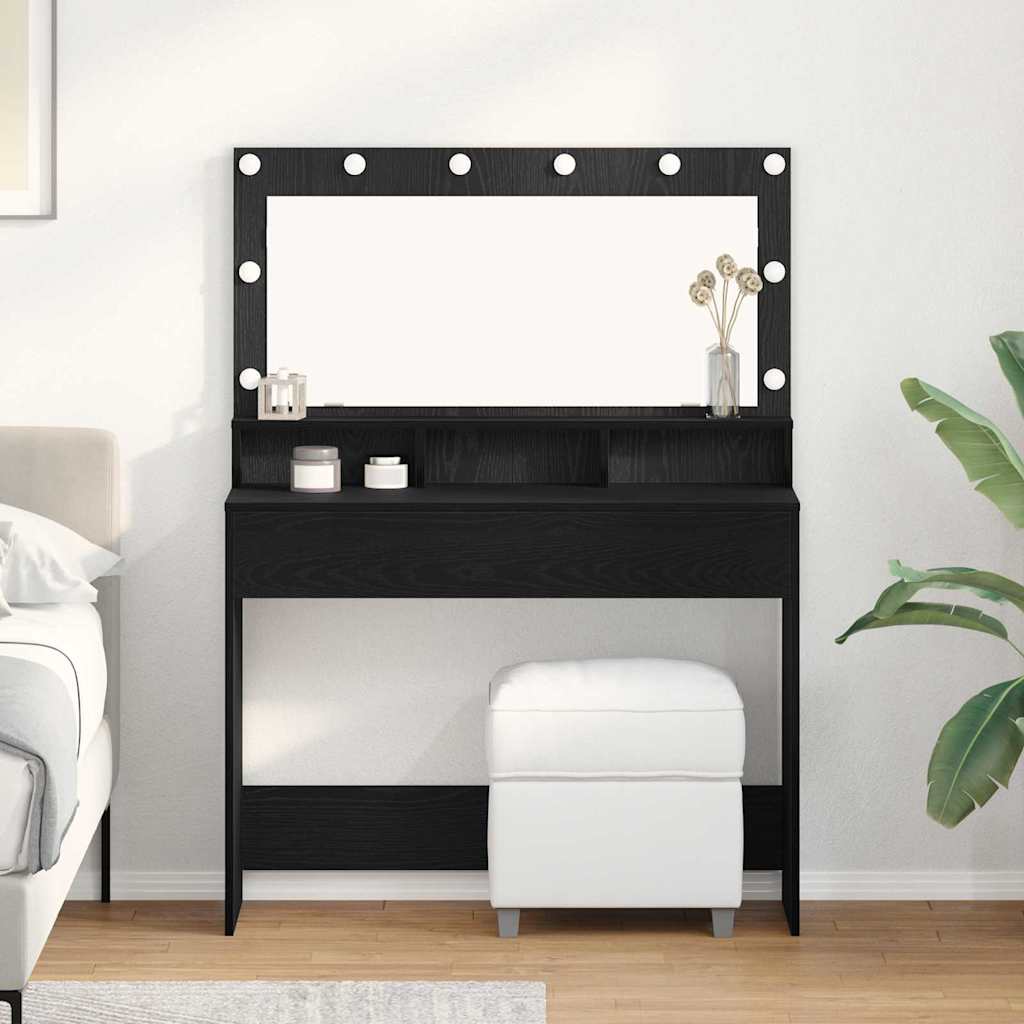 Sminkebord Svart Eik LED 100x41x135 cm