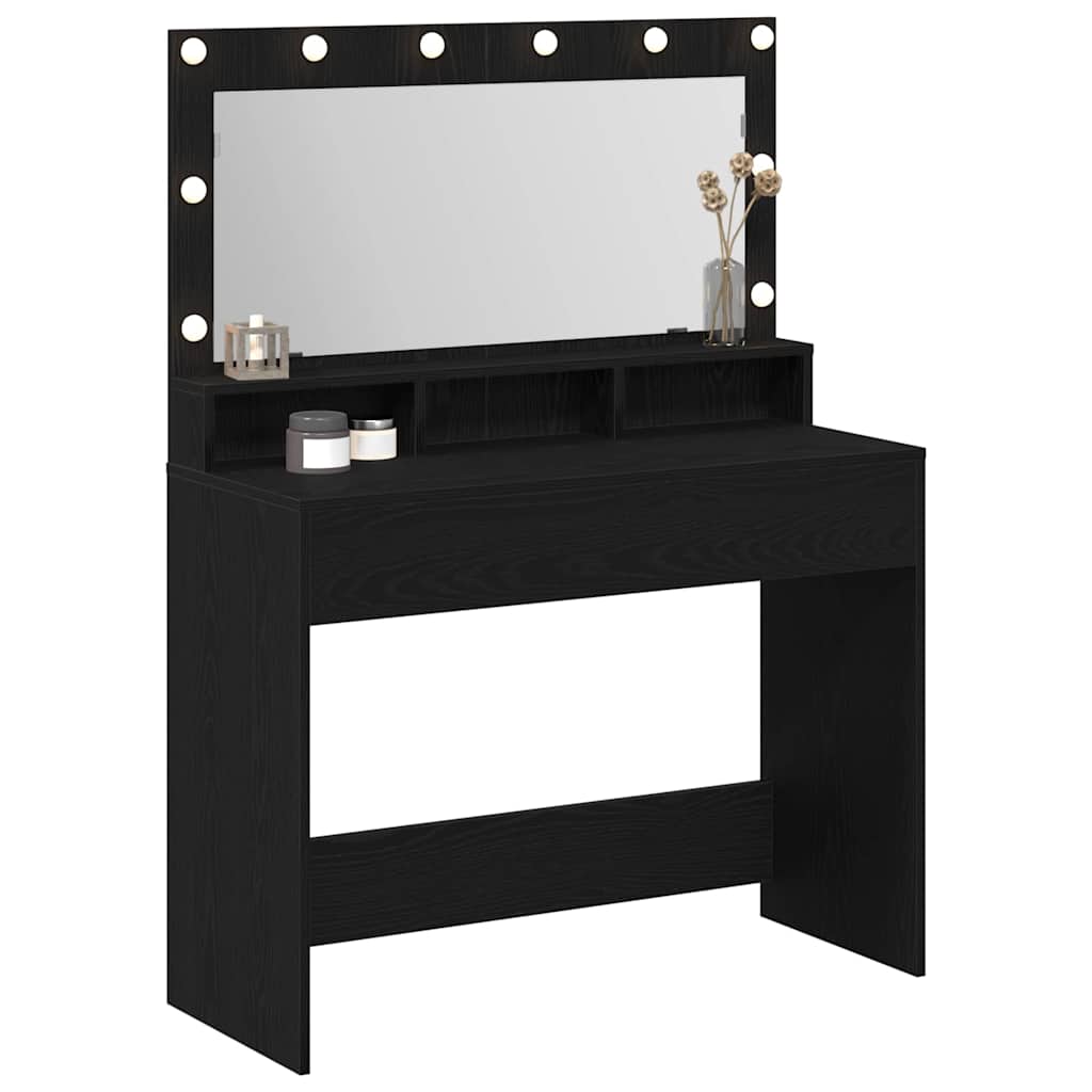 Sminkebord Svart Eik LED 100x41x135 cm
