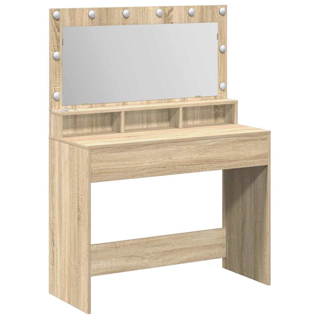 Smykkebord med LED-lys i Sonoma Eik, 100x41x135 cm