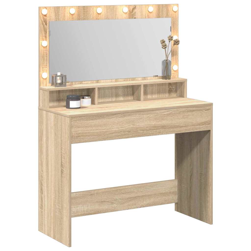 Smykkebord med LED-lys i Sonoma Eik, 100x41x135 cm