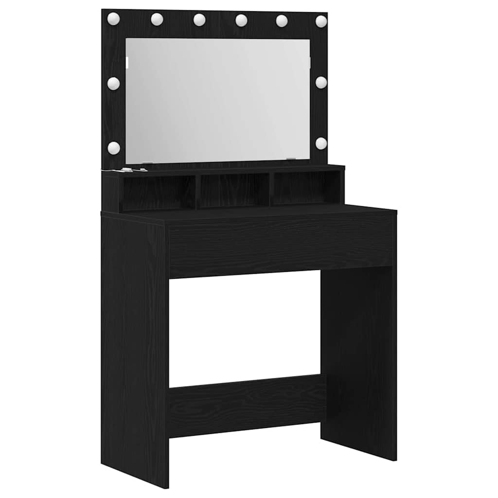Smykkebord med LED-lamper - Svart Eik 79x41x135 cm