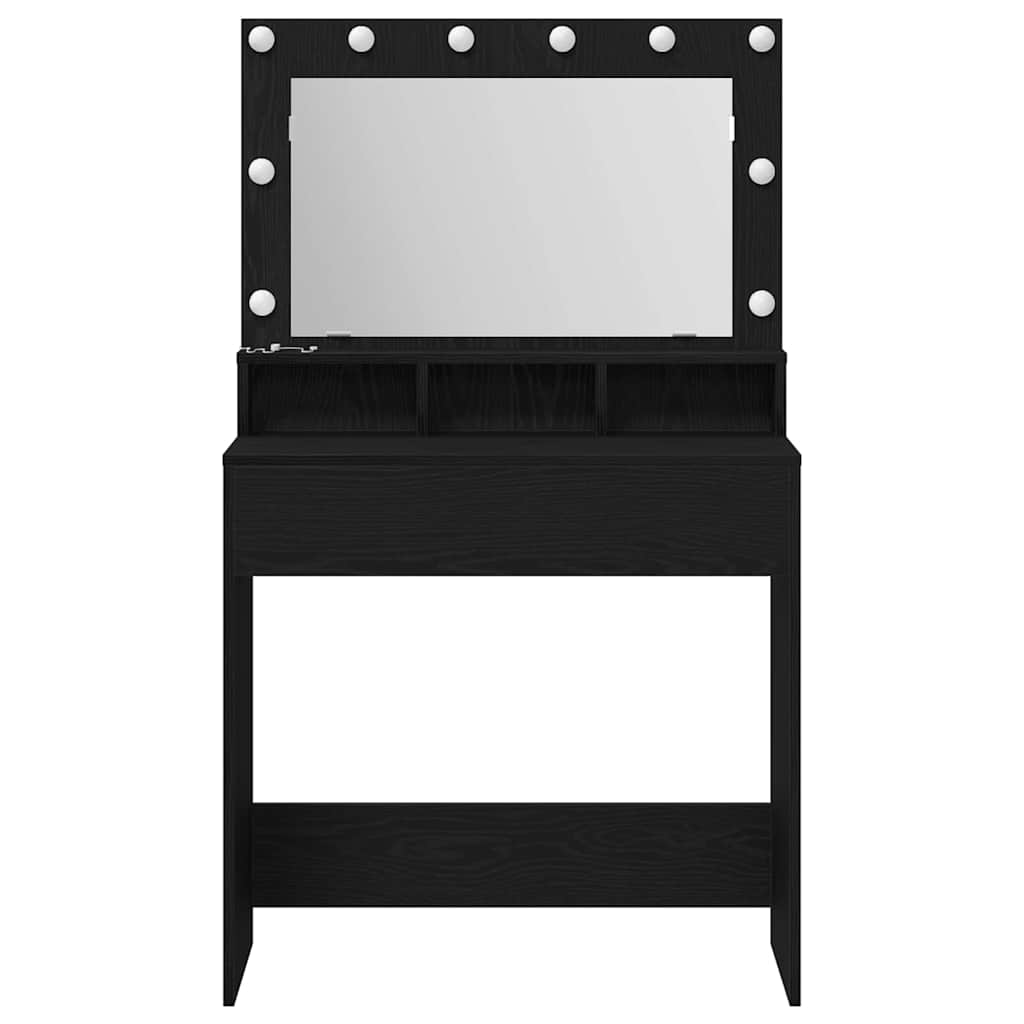 Smykkebord med LED-lamper - Svart Eik 79x41x135 cm