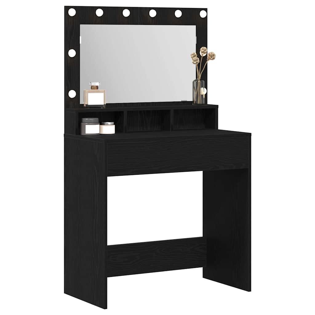 Smykkebord med LED-lamper - Svart Eik 79x41x135 cm