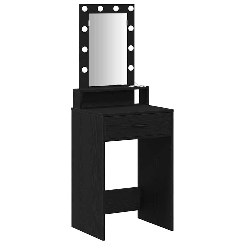 Smykkebord med LED-lamper, Svart Eik, 50x41x140 cm