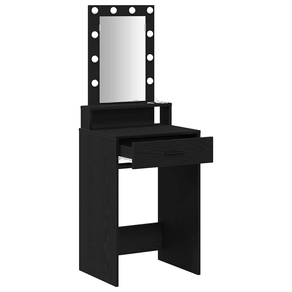 Smykkebord med LED-lamper, Svart Eik, 50x41x140 cm