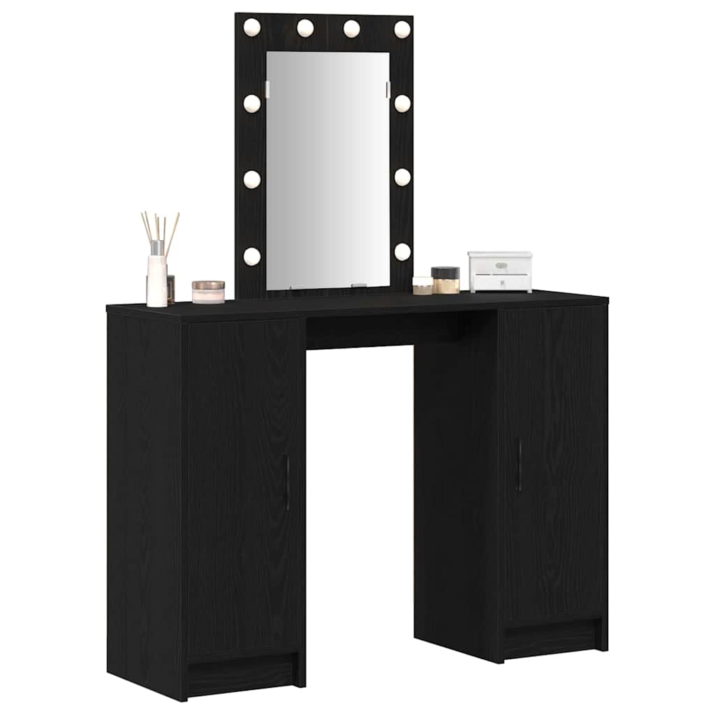 Sminkebord Svart Eik LED 102x33x135 cm