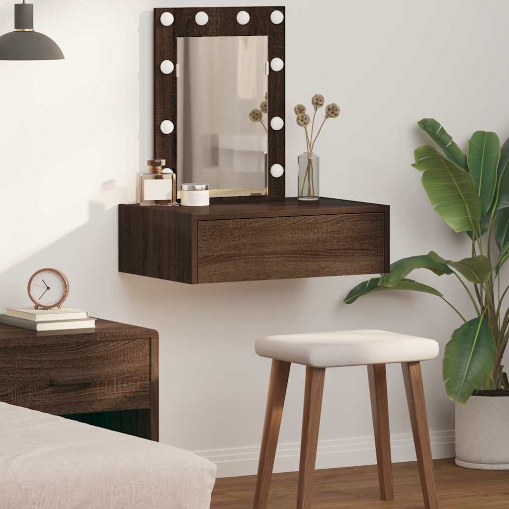 Sminkebord Brun Eik Vegghengt LED