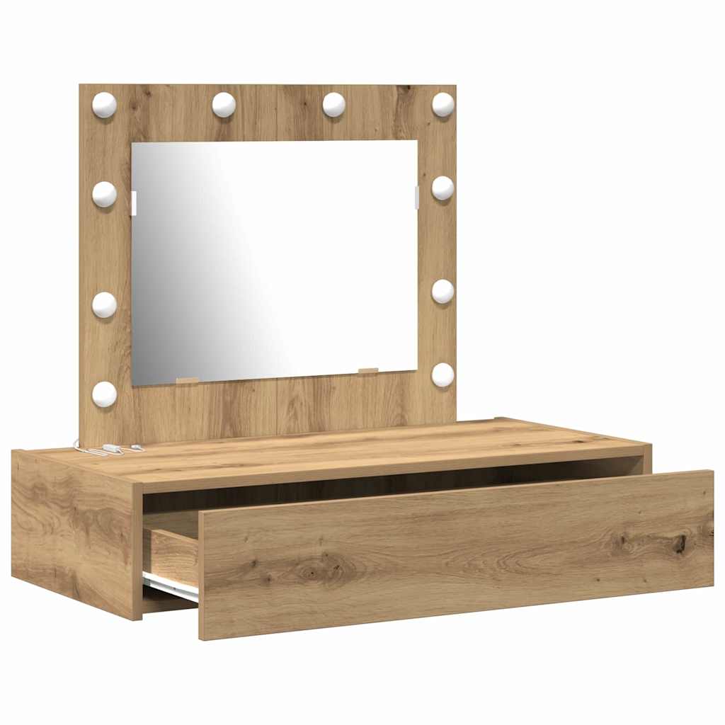 Sminkebord Brun Eik Vegghengt LED