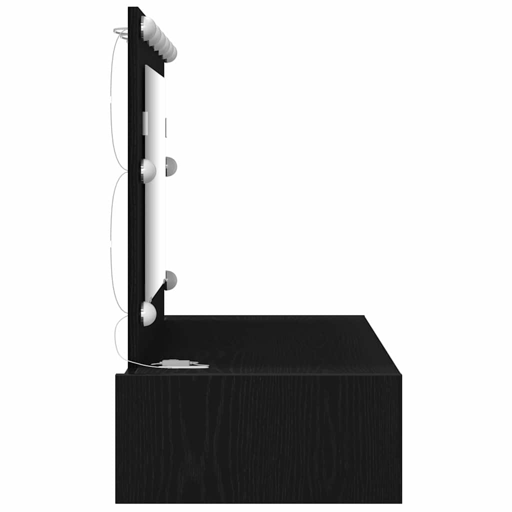 Sminkebord Svart Eik Vegghengt LED