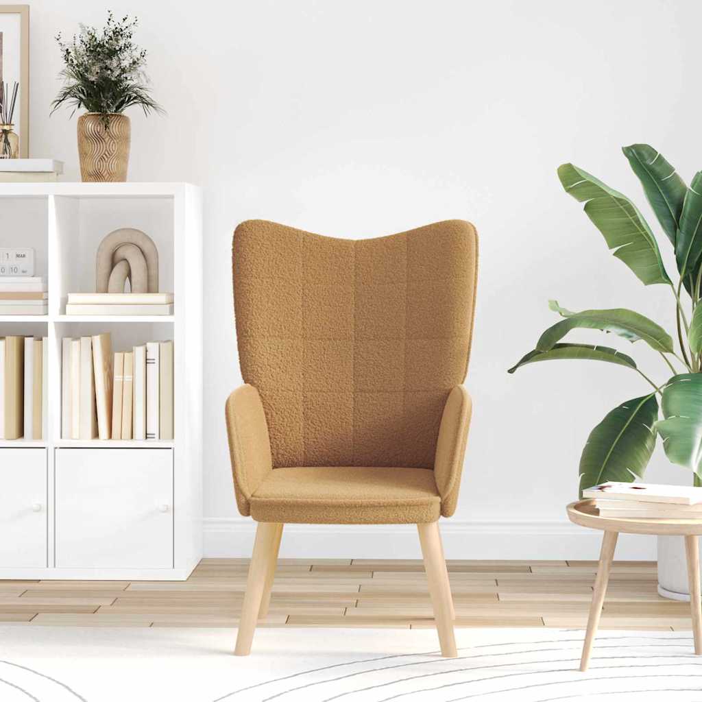 Avslappende Stol Beige Krøllete Ull-lignende Stoff