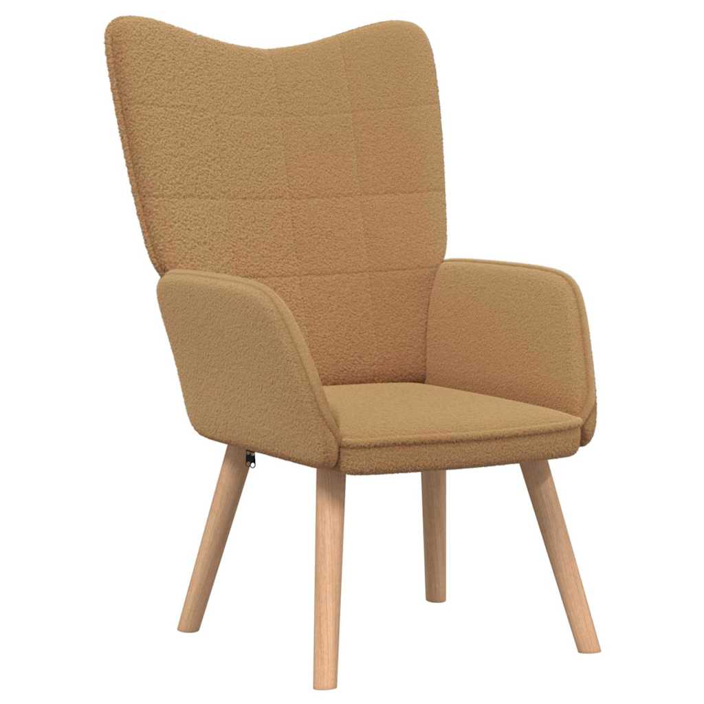 Avslappende Stol Beige Krøllete Ull-lignende Stoff
