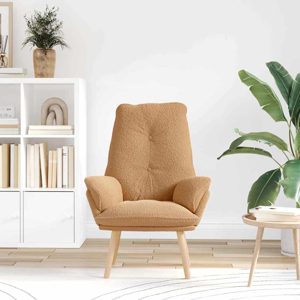 Avslappende Stol Beige Krøllete Ull-lignende Stoff