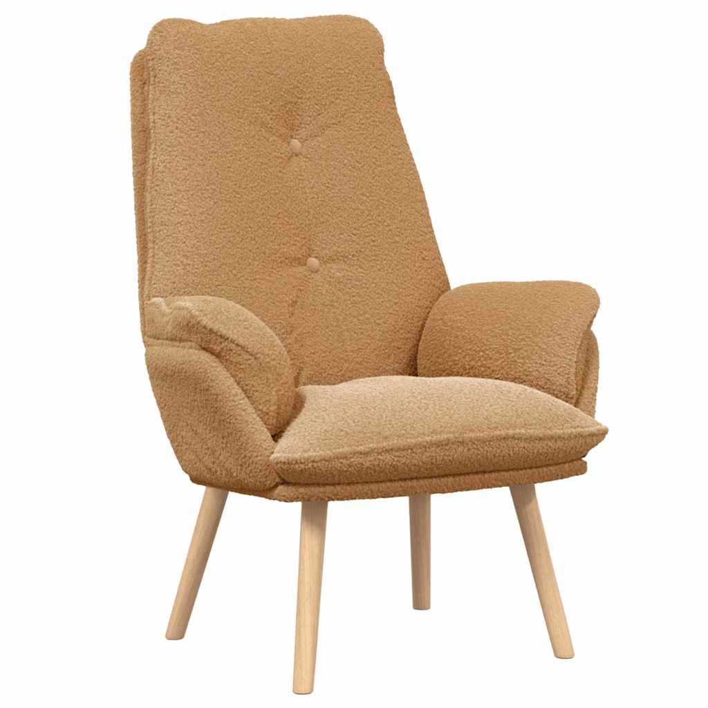 Avslappende Stol Beige Krøllete Ull-lignende Stoff