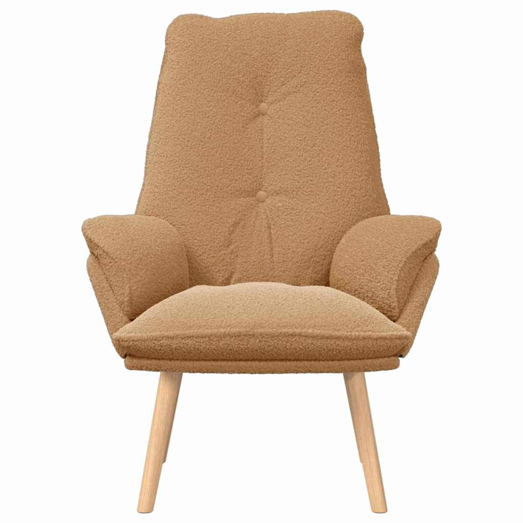 Avslappende Stol Beige Krøllete Ull-lignende Stoff