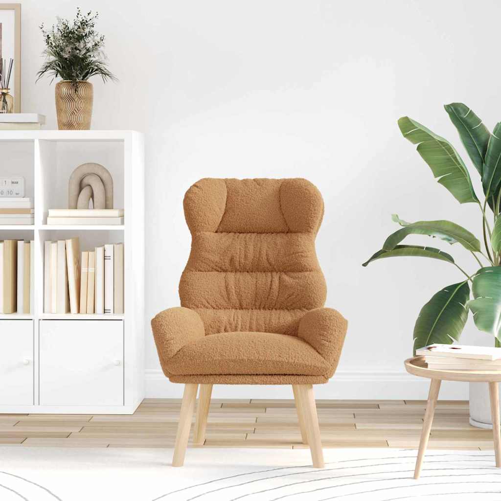 Avslappende Stol Beige Krøllete Ull-lignende Stoff
