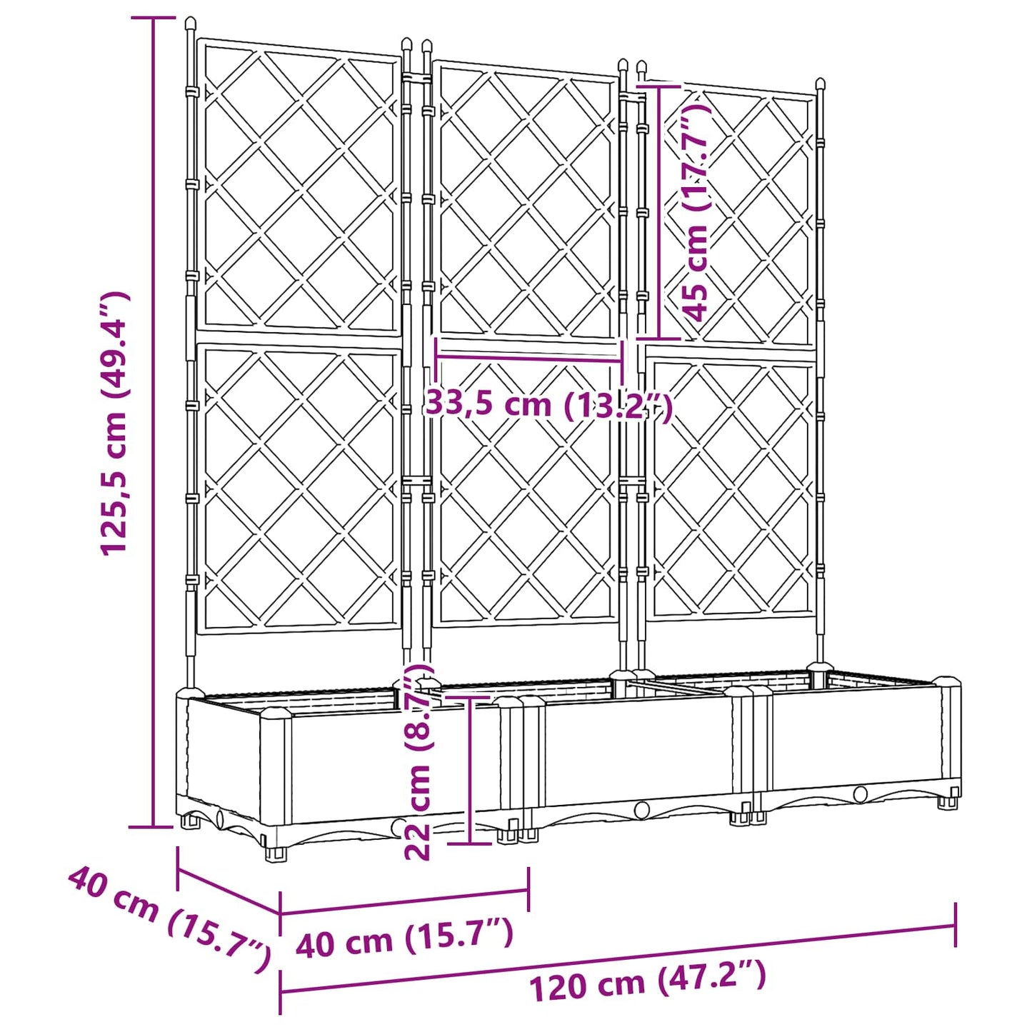 Hageblomsterpotte 3 pcs Grå 120 x 40 x 125,5 cm Plast