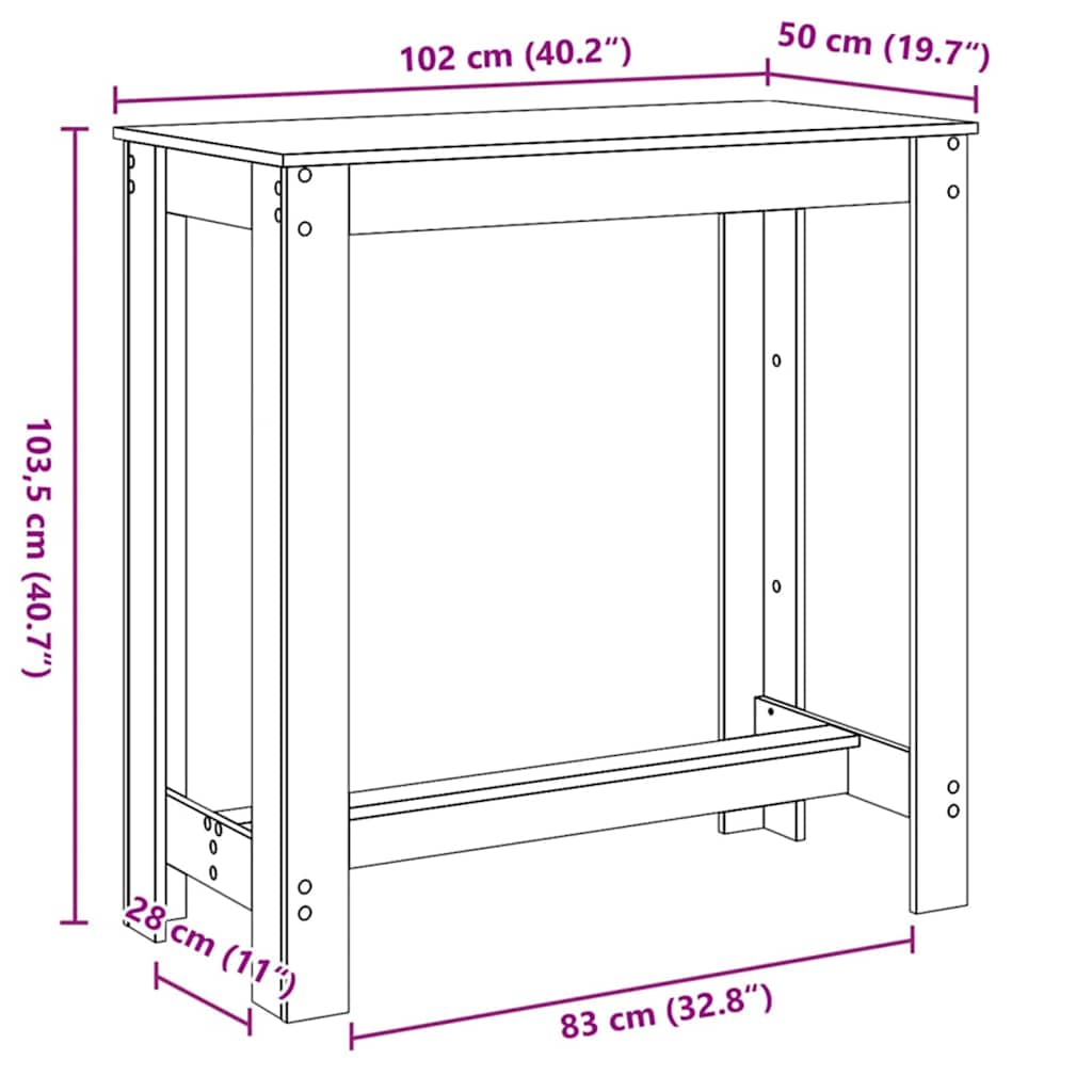 Barbord i svart eik 102x50x103,5 cm i trefiber