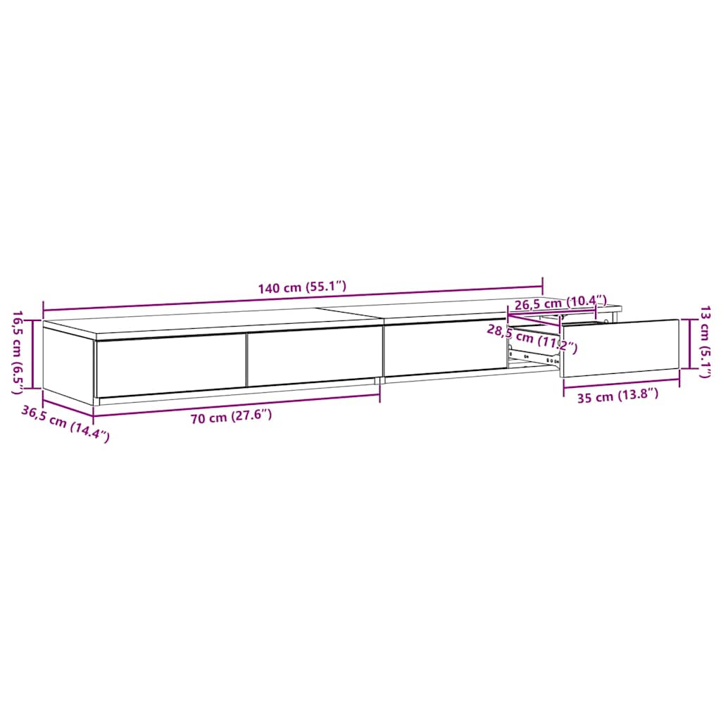 Nattbord Sengbord Sonoma Eik 140 x 36.5 x 16.5 cm