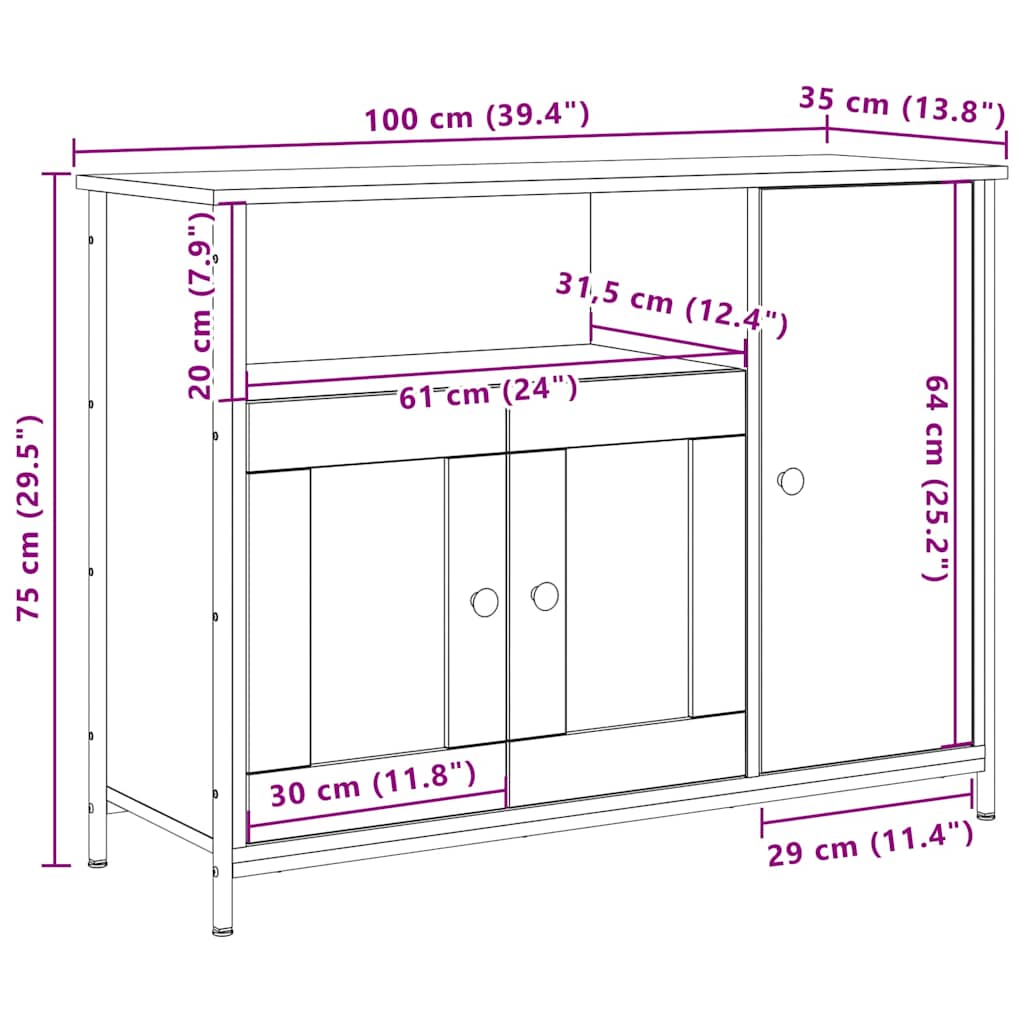 Serviesskap Gammelt tre 100 x 35 x 75 cm