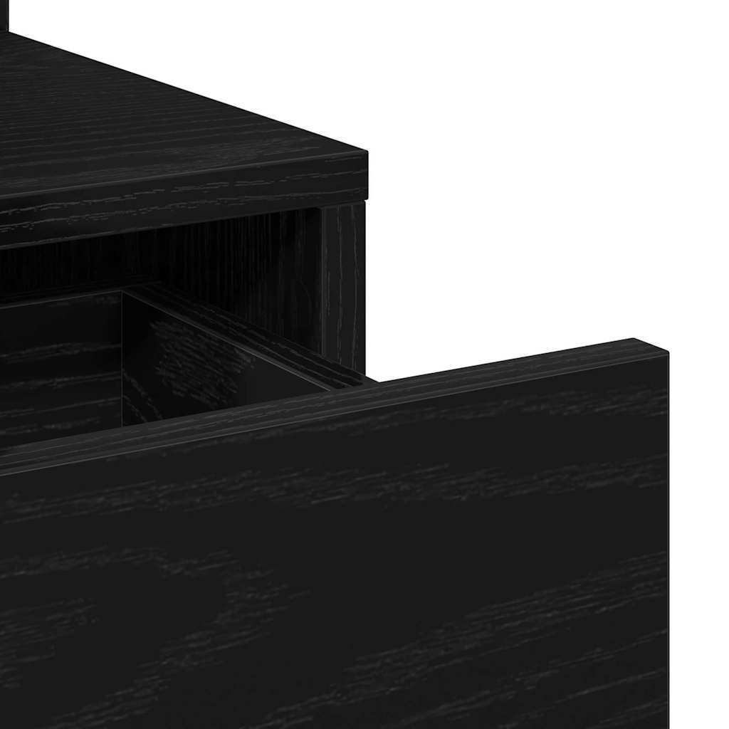 Smykkebord med speil og LED-lys, svart eikefinér