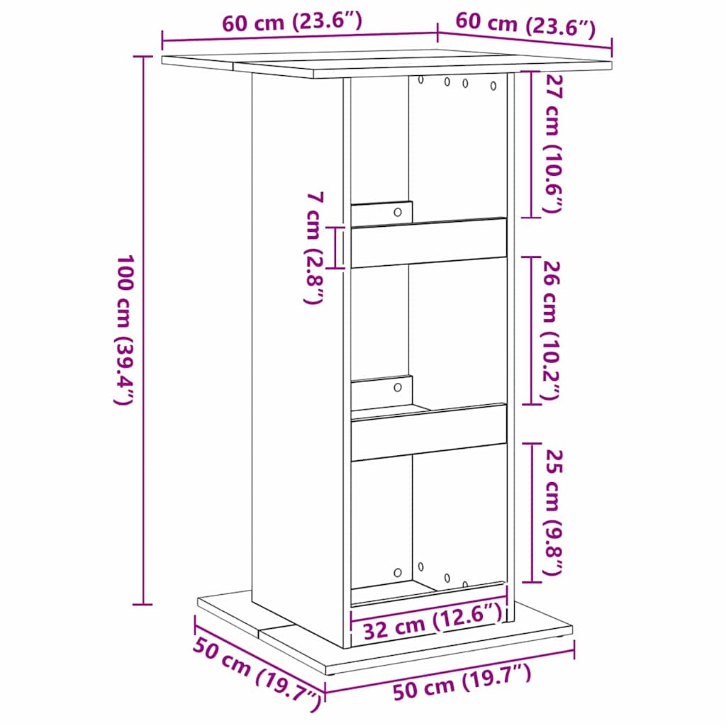 Barbord med Oppbevaring Svart Eik 60x60x102 cm Konstruert Tre