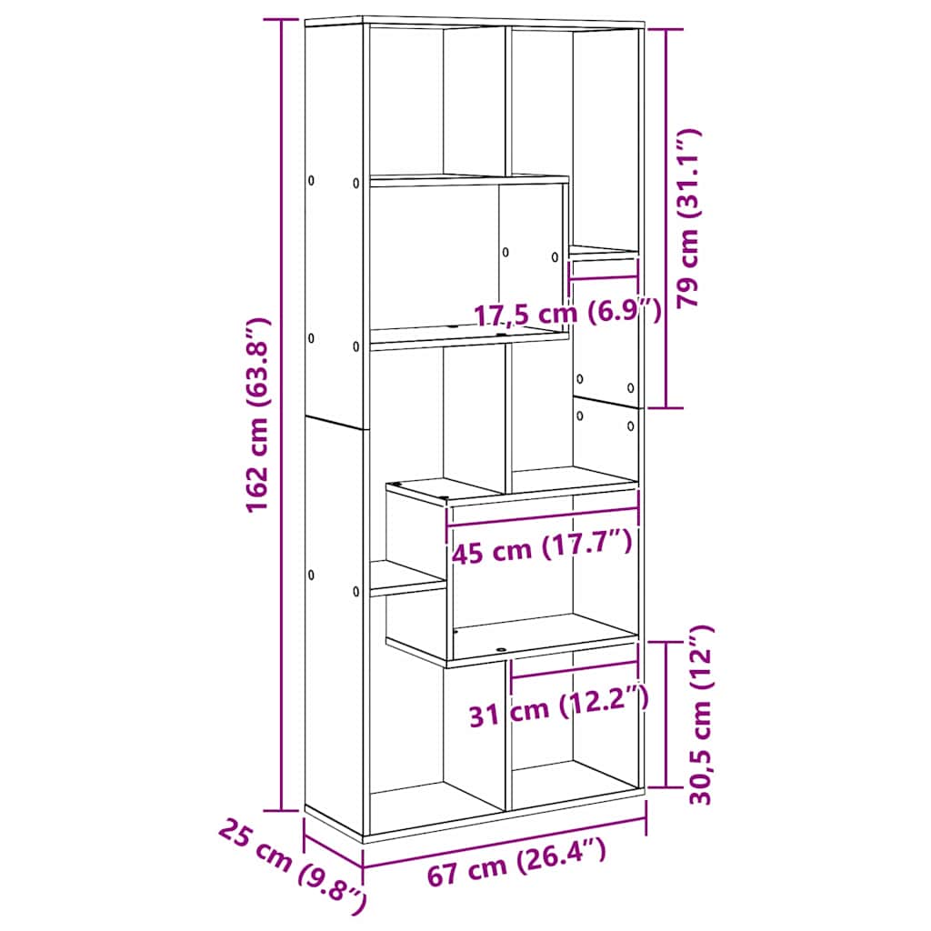 Bokhylle Svart Eik Romdeler 67x25x161.5 cm