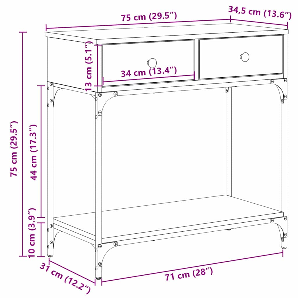 avlastningsbord svart eik 75x34.5x75 cm konstruert tre
