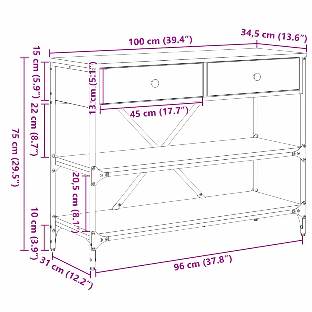 Avlastningsbord Svart Eik 100x34.5x75 cm Konstruert Tre