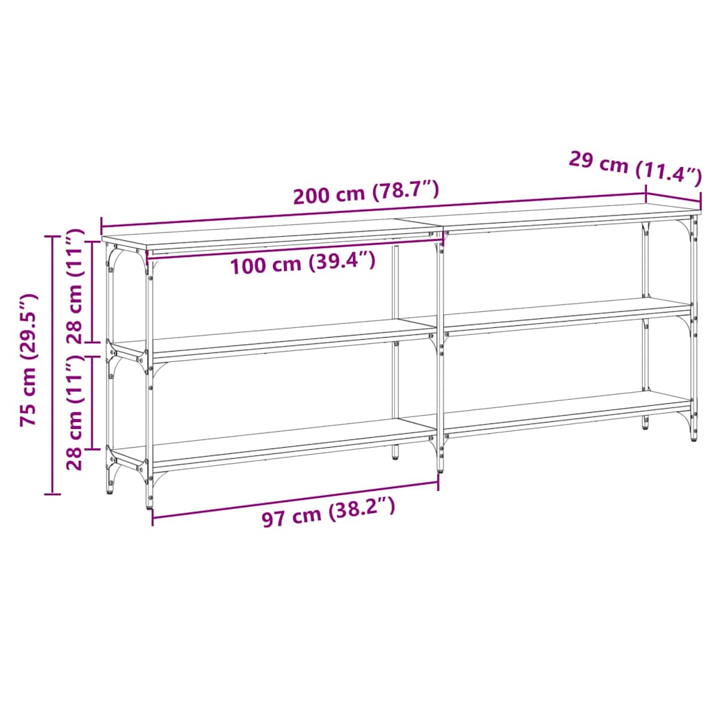 avlastningsbord svart eik 200x29x75 cm konstruert tre