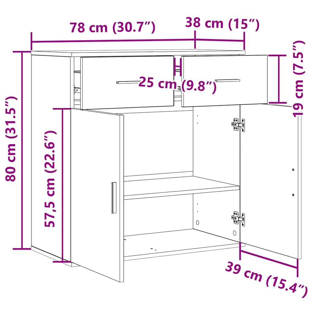 Skjenk Svart Eik med skuff 78 x 38 x 80 cm