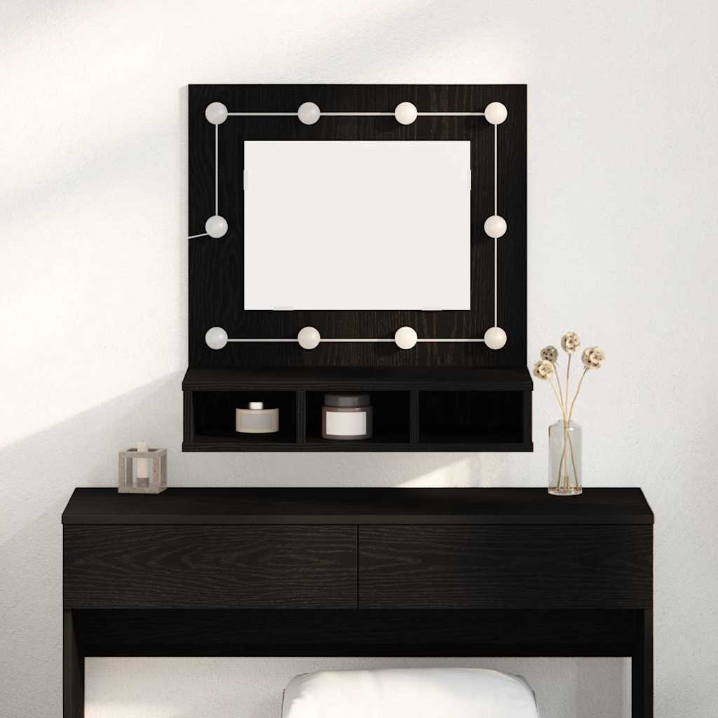 Black Oak Vanity Unit Svart eik Tre Medium Speil
