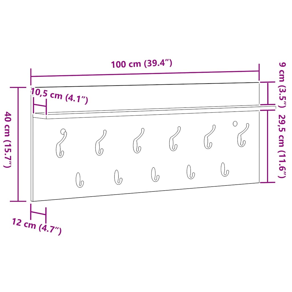 Vegghengt kleshenger med hylle Gammelt tre 100 x 40 x 12 cm
