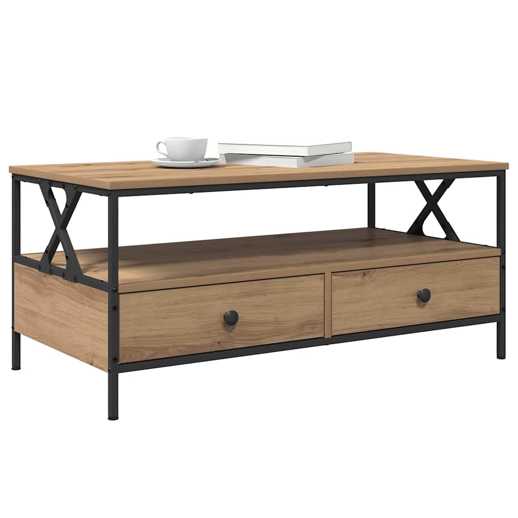 Salongbord Sofabord Artisan Eik med skuff med hylle 100 x 51 x 45 cm