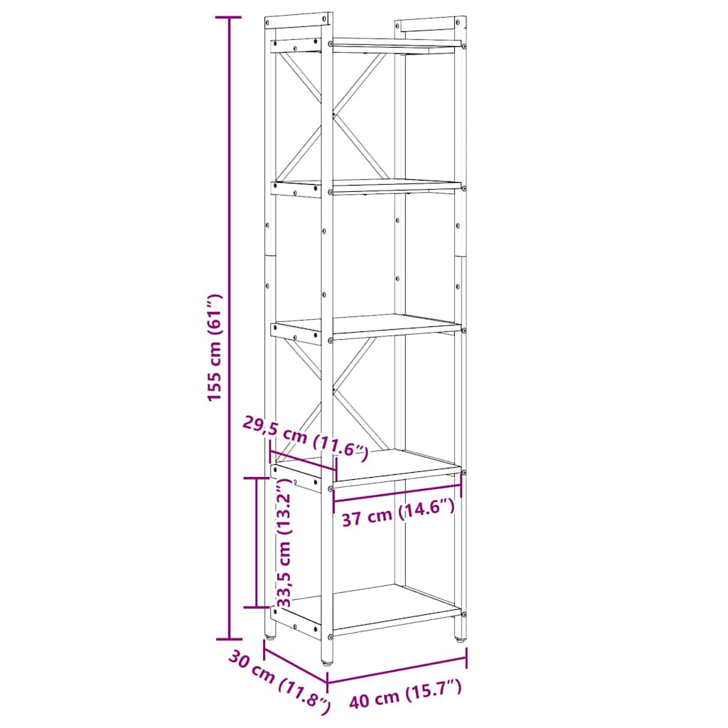 Bokhylle artisan eik 40 x 30 x 153 cm Konstruert tre