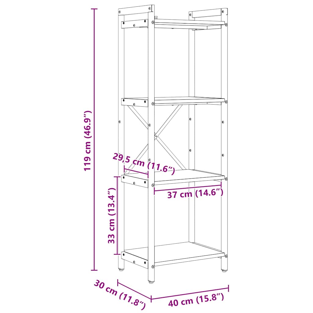 Bokhylle Svart eik 40 x 30 x 118 cm Konstruert tre