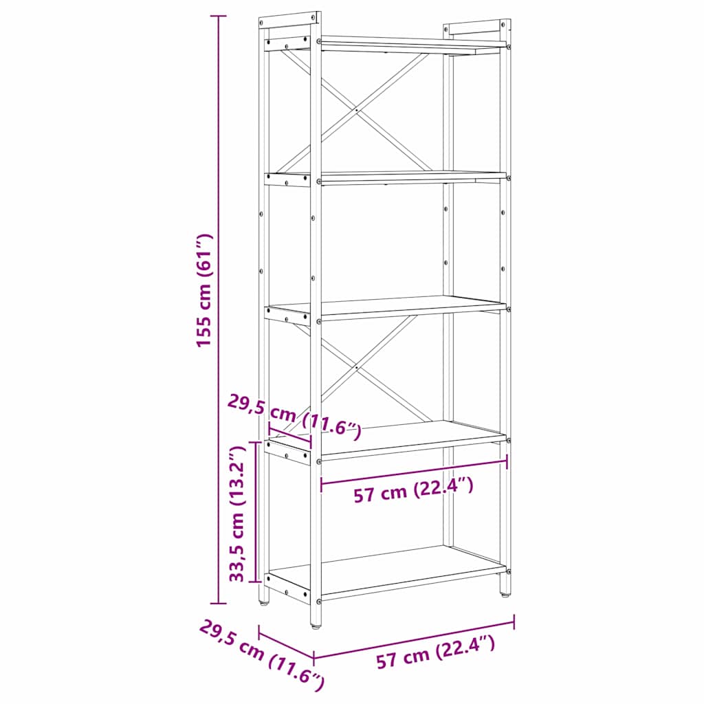 Bokhylle Sonoma eik 60 x 30 x 153 cm Konstruert tre