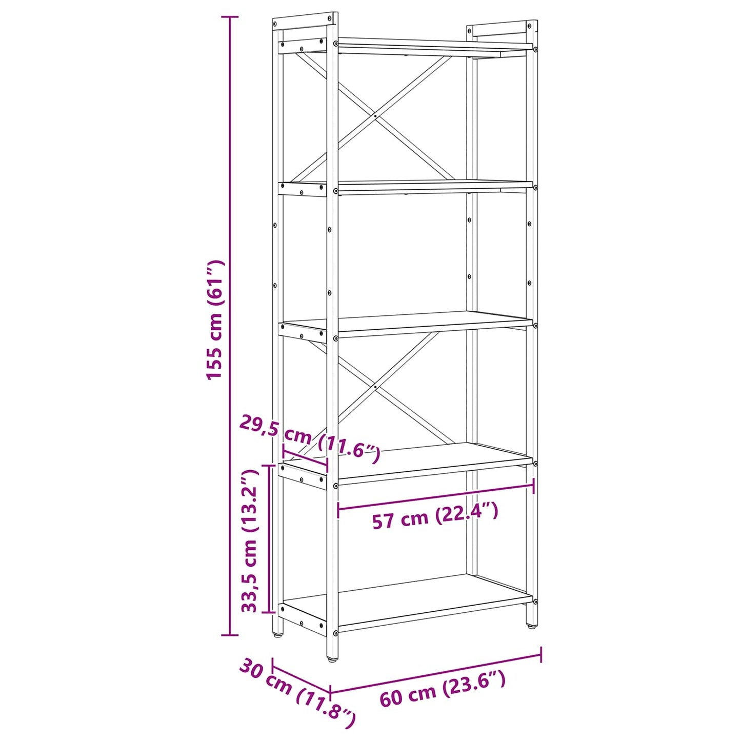 Bokhylle Gammelt Tre 60 x 30 x 155 cm