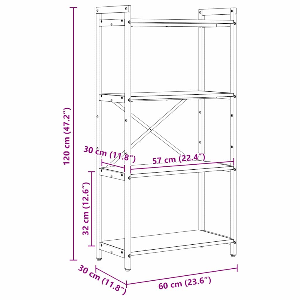 Bokhylle Svart eik 60 x 30 x 118 cm Konstruert tre