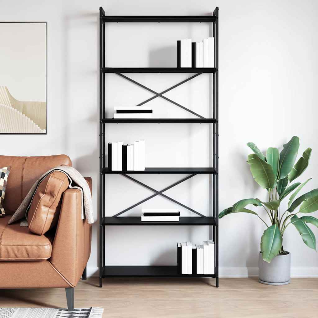 Bokhylle Svart eik 80 x 30 x 188 cm Tre og stål