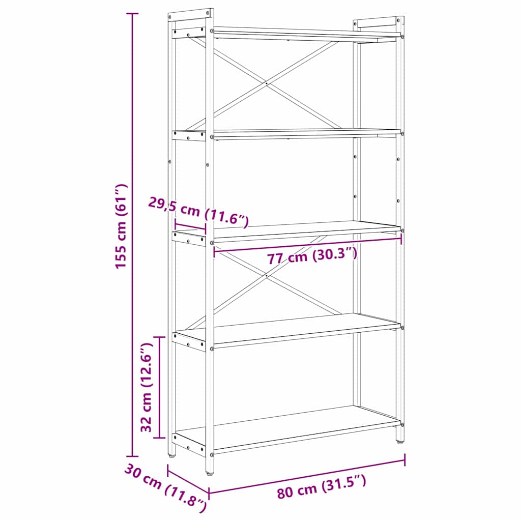 Bokhylle Svart eik 80 x 30 x 153 cm Konstruert tre