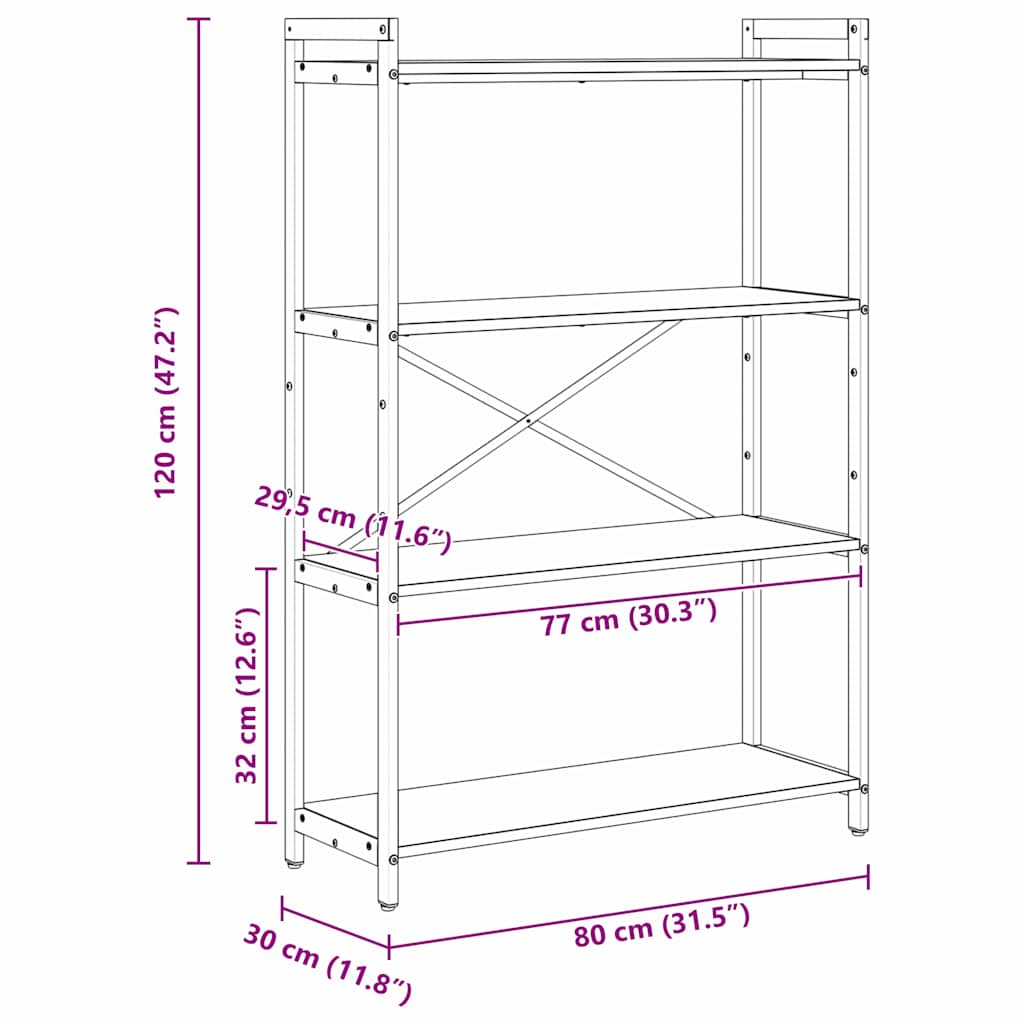 Bokhylle Svart eik 80 x 30 x 118 cm Konstruert tre