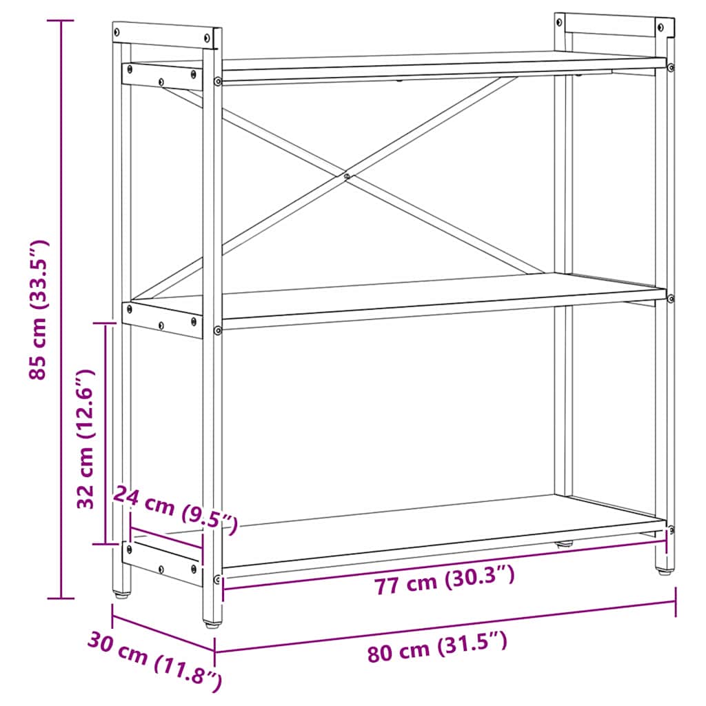 Bokhylle Svart eik 80 x 30 x 83 cm Konstruert tre