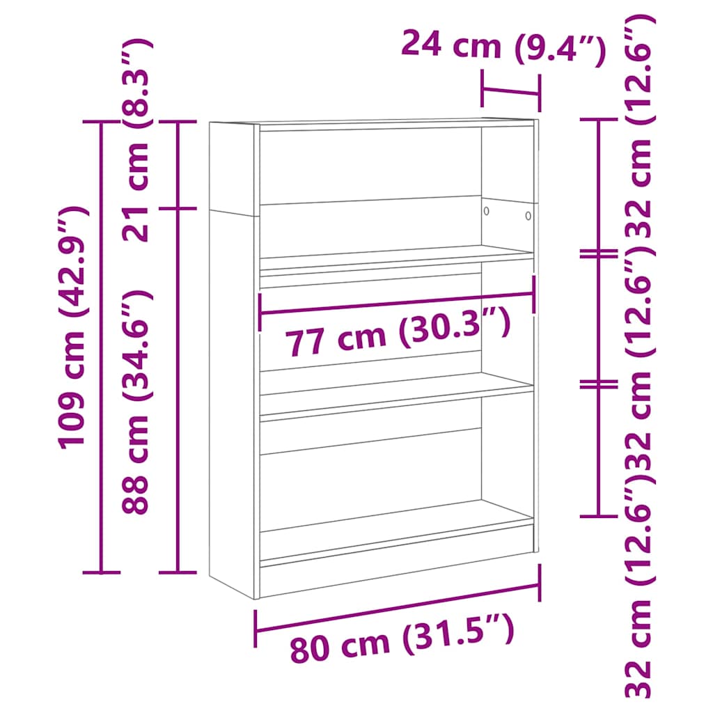 Bokhylle Svart eik 80 x 24 x 109 cm Sponplate