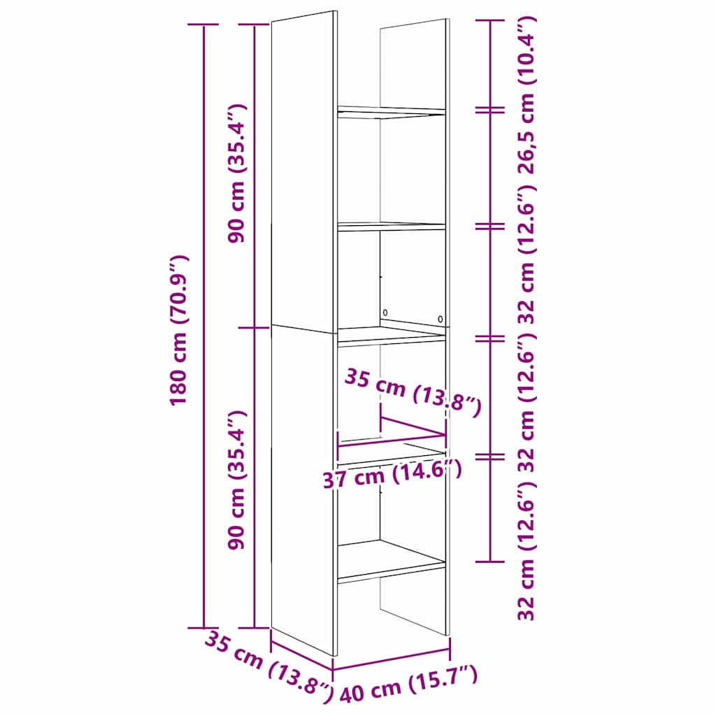 Bokhylle Gammelt Tre 40 x 35 x 180 cm