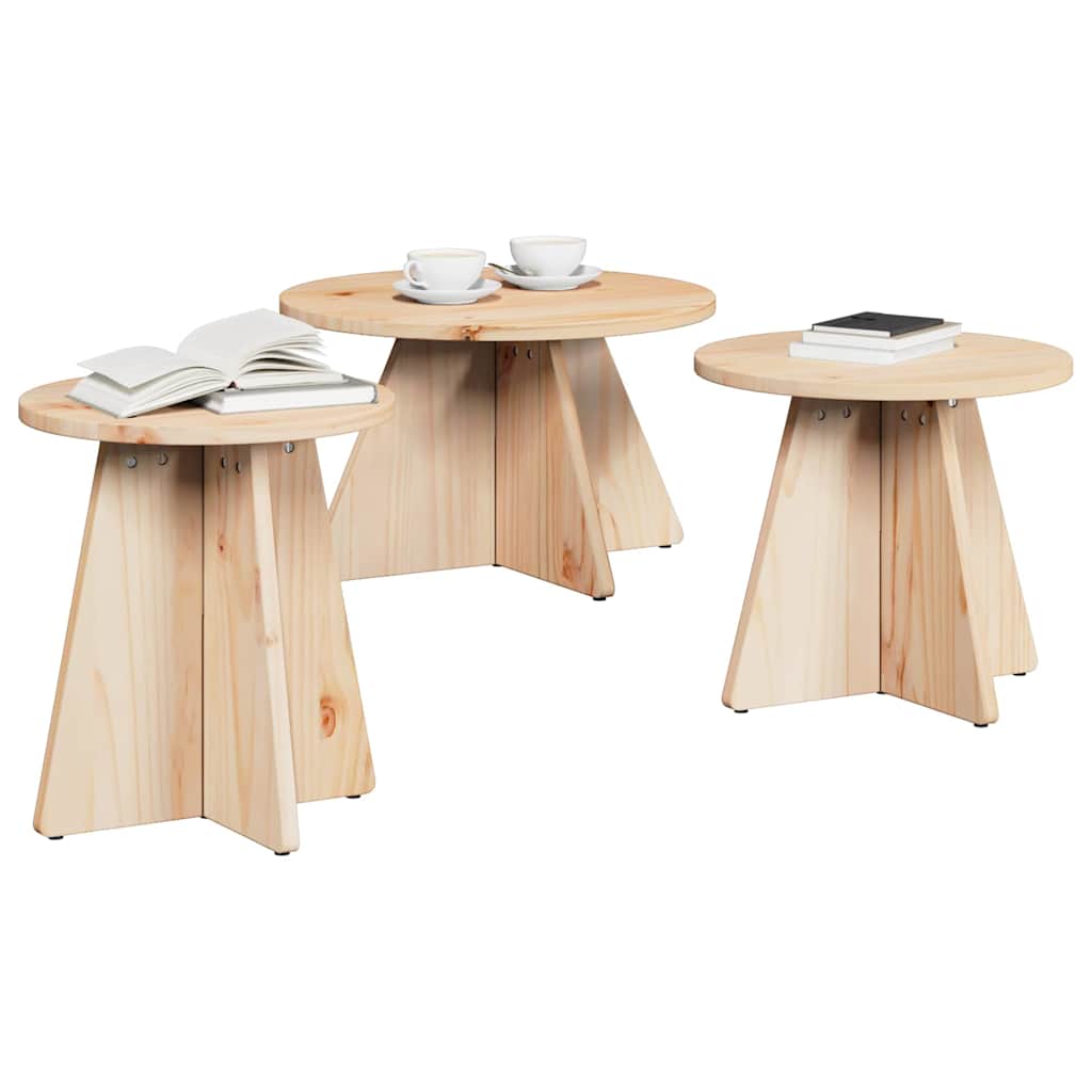 Salongbord Sofabord Tre 3 stk Naturlig 49 x 49 x 30 cm Massiv furu tre