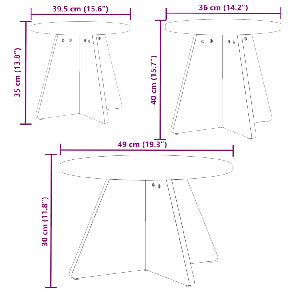 Salongbord Sofabord Tre 3 stk Naturlig 49 x 49 x 30 cm Massiv furu tre